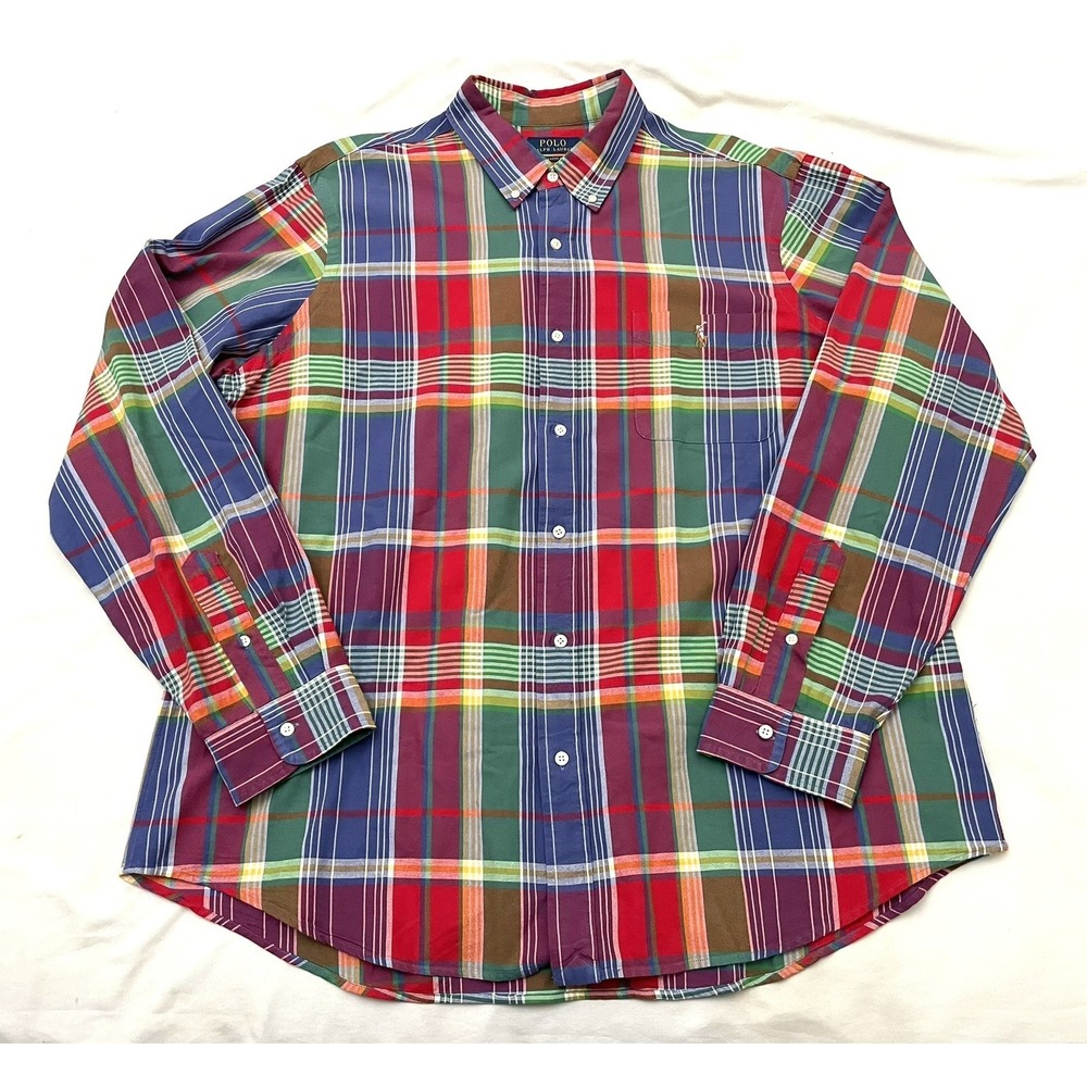 Polo Ralph Lauren Classic Fit Plaid Oxford Shirt XXL Colorful Flesh Pony‎ Preppy - Picture 2 of 7